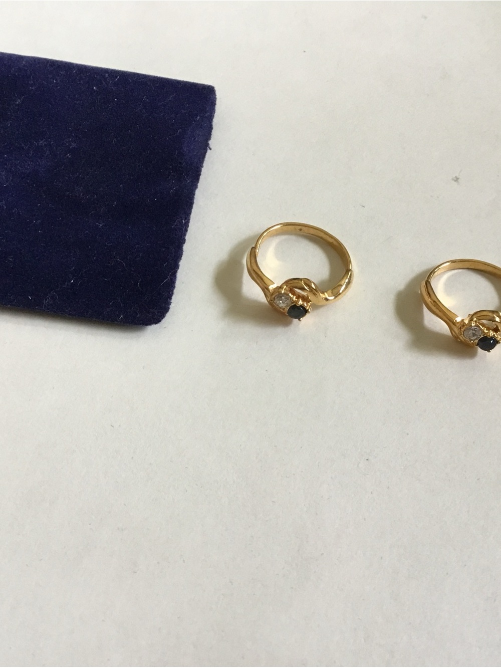 2 Pcs Gold-Tone Ring with Dark Blue and Clear Stones - Elegant Twist Design